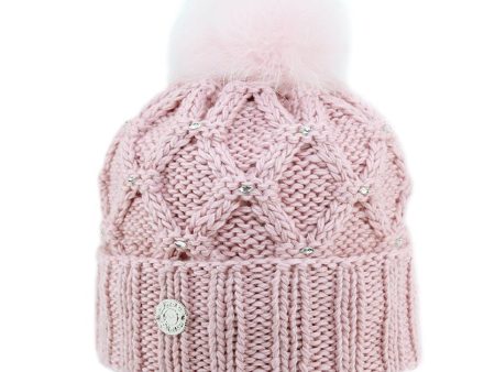 Pleau Womens Diamond Knit Hat with Fur Pom Online