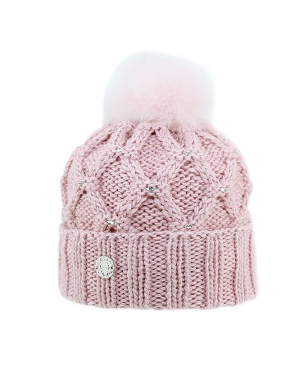 Pleau Womens Diamond Knit Hat with Fur Pom Online